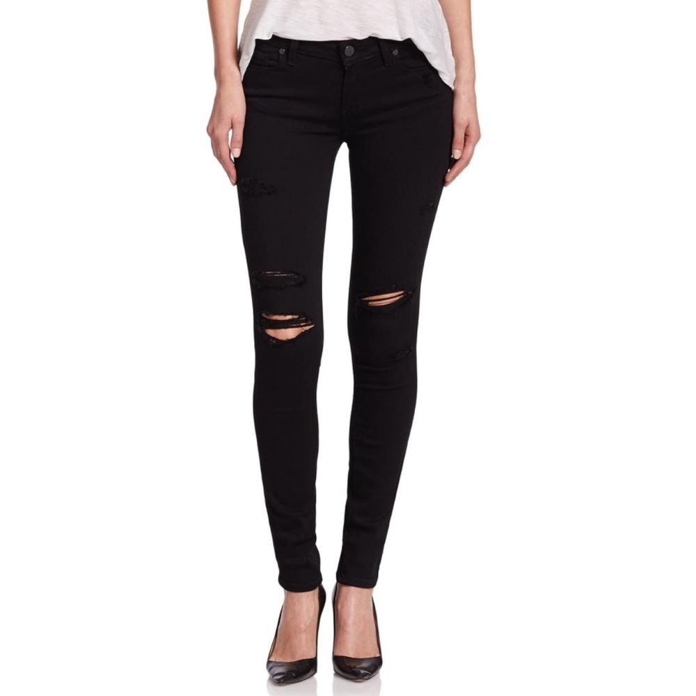 Paige Jeans Distressed Verdugo Ultra Skinny Jean Pitch Black Destructed 31 EUC